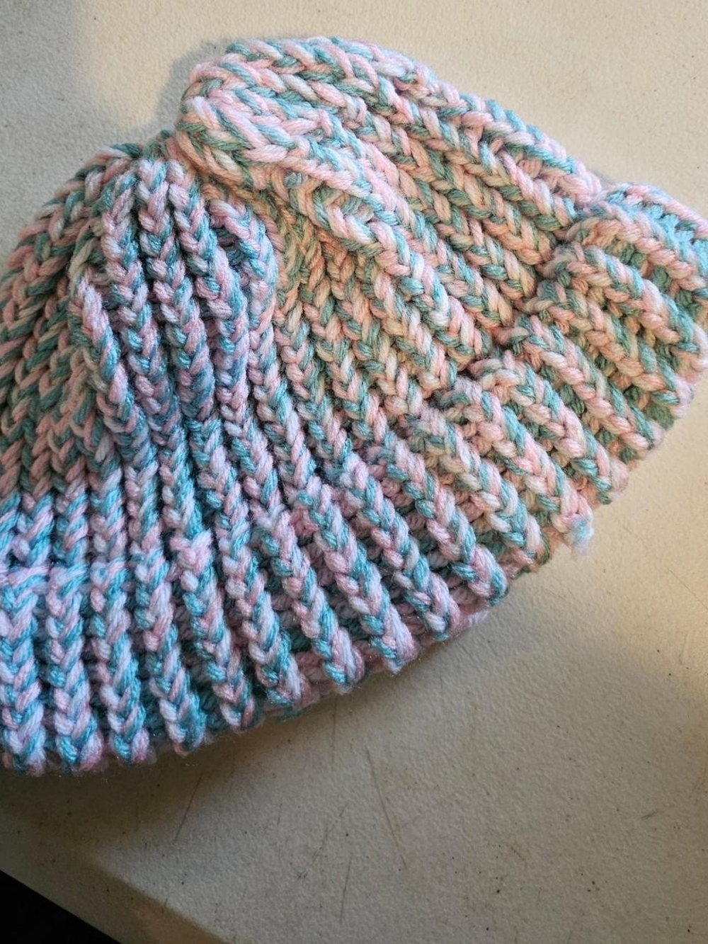 Kids Soft Knit Beanie in Pastel Pink and Light Blue